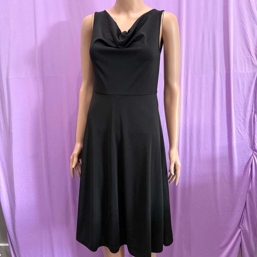 Express Black Cowl Neck Midi Dress Sleeveless Flowy Skirt Goth Party Size 5/6